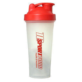 Bình lắc Shaker pha sữa cho người tập GYM hiệu TCSPORTFOOD - Bình nước thể thao Shaker 600 ml - Màu trắng nắp đỏ
