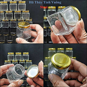 Mua Hũ Thủy Tinh 50ML (combo 15 cái) mẫu Vuông nắp thiếc vàng – Lọ Thủy Tinh Nhỏ - Hũ đựng yến chưng  mật ong  dầu dừa  mỹ phẩm