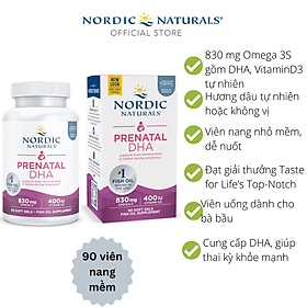 Nordic Naturals Prenatal DHA 90 viên nang mềm, Axit béo Omega + Vitamin D 400 IU, Hỗ trợ thai kì và thai nhi phát triển - Hàng Chính Hãng