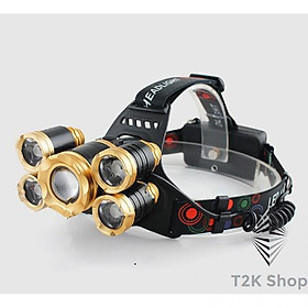 Đèn đội đầu siêu sáng 5 bóng chống nước có zoom nhỏ gọn siêu bền - đèn pin siêu sáng - T2K Shop