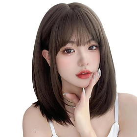 Tóc giả nữ Hàn Quốc nguyên đầu mái thưa màu nâu + tặng kèm lưới ONLINE_SHOPPING_1102
