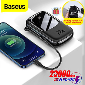 (Tặng túi đựng TOPK)Pin sạc dự phòng Baseus mini 20W - 20000mAh tích hợp cáp sạc Lightning, màn hình LED hiển thị, dùng cho iPhone, Samsung, Xiaomi,...-Hàng chính hãng