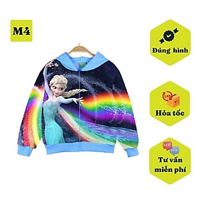 Áo khoác bé gái hình elsa từ 10-43kg. Ao chống nắng chất liệu thun da cá dày dặn, thấm hút mồ hôi