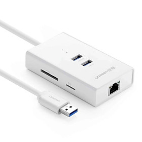 Mua Cáp chuyển đổi USB 3.0 Sang 1*Lan RJ45 hổ trợ 1Gbps  2*USB 3.0  đầu đọc thẻ SD/TF dây dài 50cm màu Trắng Ugreen UNW20248CR103 hàng chính hãng