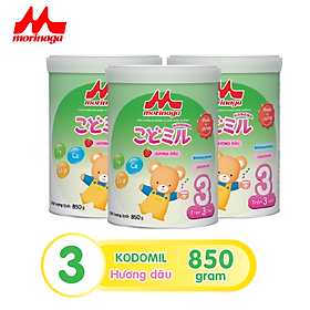 Combo 3 hộp sữa Morinaga số 3 Kodomil hương vani / hương dâu lon 850gr hàng nguyên đai, nguyên tem