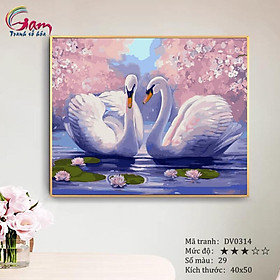 Mua Tranh sơn dầu treo tường số hoá tự tô - Mã DV0314 Ân ái mặn nồng đôi thiên nga