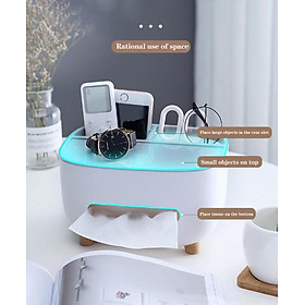 Mua Hộp đựng khăn giấy để bàn có 2 ngăn đựng đồ đa năng  có giá đỡ điện thoại kích thước 21x16x12cm- màu sắc giao ngẫu nhiên