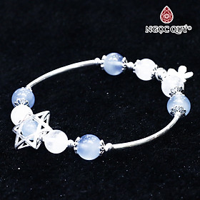 Vòng thạch anh ưu linh trắng phối aquamarine charm bạc - Ngọc Quý Gemstones