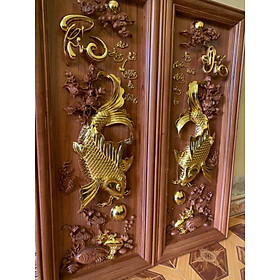 Mua Tranh lý ngư vọng nguyệt bằng gỗ hương đá và đượng sơn son dát vàng cao cấp kt 48×118×6cm