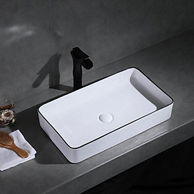 Chậu sứ lavabo để bàn màu trắng viền đen mỹ thuật