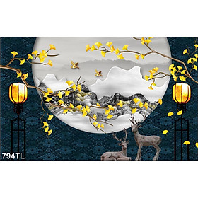 TRANH DÁN TƯỜNG 3D HƯƠU NGHỆ THUẬT  - TRANH LỒNG ĐÈN PHONG CẢNH NGHỆ THUẬT - YAN SHOP