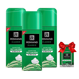 Combo 3 Chai Bọt cạo râu Romano Classic (175ml*3)+Tặng kèm nước hoa Bỏ túi Romano 18ml