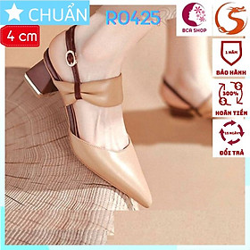 Giày cao gót nữ bít mũi 4p RO425 ROASATA quai ngang nhấn nơ cách điệu
