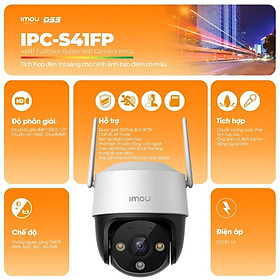 Camera WIFI ngoài trời IMOU S21FP, S41FP có màu ban đêm, xoay 360 độ - Hàng chính hãng - S41FP 4M - Kèm thẻ 64GB