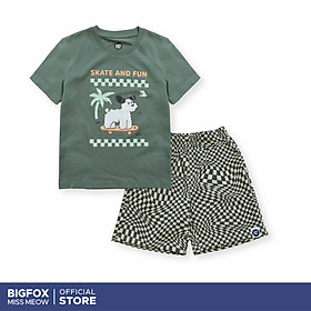 Bộ bé trai ngắn tay Bigfox Miss Meow size đại vải cotton mặc nhà mùa hè cho trẻ em nam 3-11 tuổi