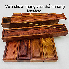 Mua Hộp gỗ 2 chức năng bằng gỗ Hương- 2 trong 1: vừa đựng  bảo quản nhang vừa dùng cắm đốt nhang