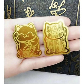[Đã Khai Quang] Mèo thần tài mạ vàng chiêu tài, hút lộc - dán hoặc để sau ốp lưng điện thoại, để trong ví