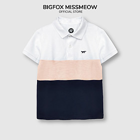 Áo thun Polo bé trai ngắn tay size đại Bigfox Miss Meow vải cá sấu cotton cổ bẻ phối màu cỡ trẻ em 7-15 tuổi 30kg 40kg