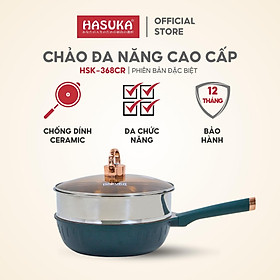 Chảo chống dính cao cấp HASUKA HSK-368CR- kèm xửng hấp inox, thiết kế cách điệu sang trọng, dùng được trên mọi loại bếp