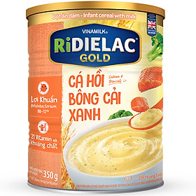 Bột Ăn Dặm Vinamilk Ridielac Gold Cá Hồi Bông Cải Xanh Hộp Thiếc 350gr