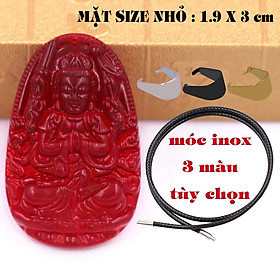 Mặt Phật Thiên thủ thiên nhãn pha lê đỏ 1.9cm x 3cm (size nhỏ) kèm vòng cổ dây cao su đen + móc inox vàng, Phật bản mệnh, mặt dây chuyền