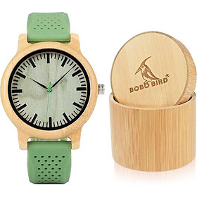 BOBO BIRD Mens Womens 44mm Neutral Bamboo Wooden Watch Unisex Japan Analog Quartz Green Silicone Strap Sports Casual Watches with Gift Box