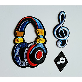 Bộ 3 Miếng Sticker Thêu Ủi Hình Âm Nhạc MS663855