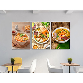Tranh treo tường tráng gương trang trí quán bánh canh cua in UV tăng kèm đinh treo