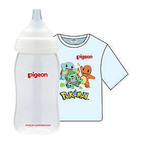 Combo Pigeon: Bình Sữa PP Plus 240ml + Áo Thun Pokemon - Xanh (Size Nhỏ)