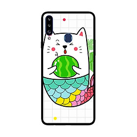 Hình ảnh Ốp Lưng Dành Cho Samsung Galaxy A20s mẫu Mèo Cá Ôm Dưa Hấu - Hàng Chính Hãng