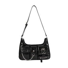 Shoulder Bag, PU Leather Y2K Retro Fashion Casual Wallet Black Tote Multi Pocket Underarm Bag Hand Bag for Travel Gifts Ladies