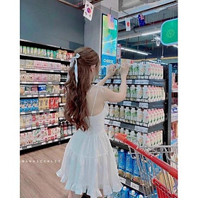 Đầm trắng 2 dây cúp ngực tầng chân bèo ivy.fashion đi biển dự tiệc dạo phố bigsize gợi cảm sexy