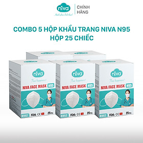 Combo 5 Khẩu Trang Niva N95 Hộp 25 Chiếc Ngăn Giọt Bắn, Lọc Vi Khuẩn, Không Gây Kích Ứng Da, Hàng Chính Hãng Cao Cấp