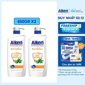 Aiken Combo 2 Sữa tắm Sạch khuẩn Chiết Xuất Bạc Hà 850g/chai