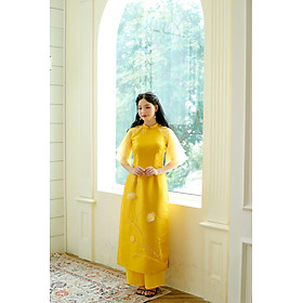 Áo dài thiết kế vàng kết hoa (size XL)