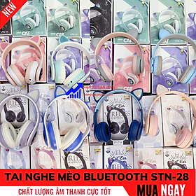 Tai Nghe Chụp Tai Bluetooth STN28 Không Dây Tai Mèo Đáng Yêu Có Đèn LED