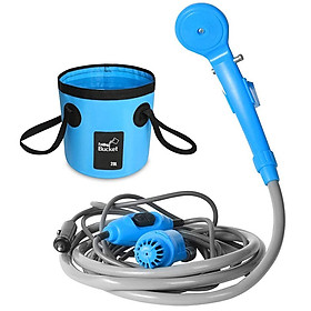 Camping Shower 12V Electric Outdoor Shower Folding Bucket Kit For Travel Car Washing Camping Hiking Flowering Plants