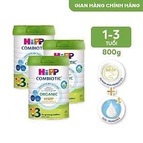 Combo 3 lon sữa bột dinh dưỡng công thức HiPP 3 Organic Combiotic chất lượng hữu cơ, tăng cường sức khoẻ hệ miễn dịch, bổ sung Canxi và vitamin D dành cho trẻ trên 12 tháng tuổi (3 lon x 800g)