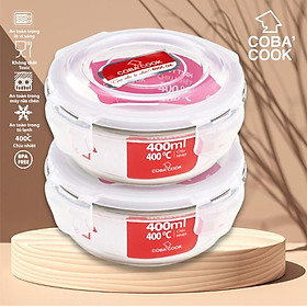 Bộ 2 hộp thủy tinh COBA'COOK đựng thực phẩm chịu nhiệt hình tròn dung tích 400ml- CCR42