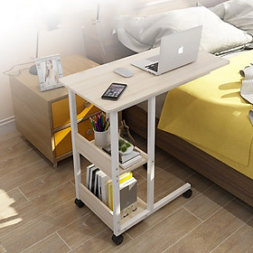 Bàn làm việc di động mini, tiện ích phù hợp mọi không gian, có giá để sách và đồ dùng cá nhân, chân bánh xe, khung sắt tĩnh điện điều chỉnh độ cao NT67, sử dụng đa năng