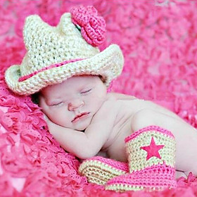 Newborn Baby Girls Boys Cowboy Crochet Knit Costume Photo Photography Props Suit