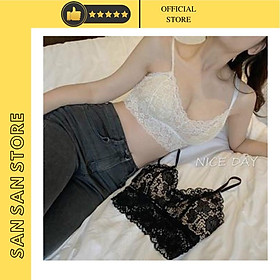 Áo Bra Ren Tiểu Thư Đính Ngọc Siêu Xinh - Áo Croptop Hai Dây Ren Cao Cấp