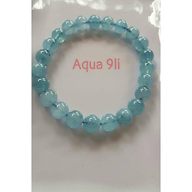 Vòng tay Nữ Đá Aqua xanh da trời tự nhiên đẹp size hạt 9mm XANH NHẸ NỮ MỆNH THUỶ MỘC Hỏa  đeo hợp tuổi hợp mệnh tốt công việc làm ăn tốt sức khỏe công việc ạ