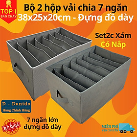 Mua Bộ 2 hộp vải đựng đồ 7 ngăn mã HQ2 - Combo 2 hộp vải đựng quần áo chia ngăn gọn gàng tiện lợi chất vải Oxford cao cấp miDoctor