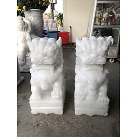 Mua Cặp Kỳ Lân phong thủy gác cổng đá cẩm thạch trắng - Cao 40 cm