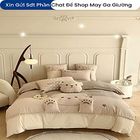 Bộ Chăn Ga Gối Đệm Linen 5 Món ANNA NGUYÊN Cao Cấp Chăn Chần Bông Lụa Mềm