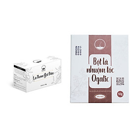 Combo Bột lá nhuộm tóc bạc màu Nâu và Hộp lá thơm gội đầu Ogatic