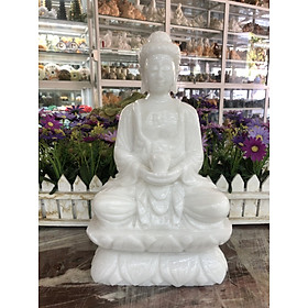 Tượng Phật A Di Đà ngồi đài sen đá cẩm thạch trắng - Cao 30 cm