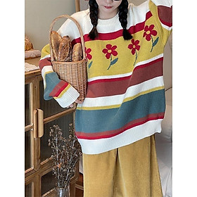 Áo Sweater Len Form Rộng Nam Nữ Hoạ Tiết Bông Hoa Chất Len Đẹp Đanh Mịn Không Bai Nhão Thời Trang Ulzzang Hàn Quốc