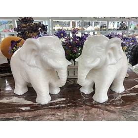 Mua Tượng voi phong thủy đá cẩm thạch trắng - Cao 20 cm
